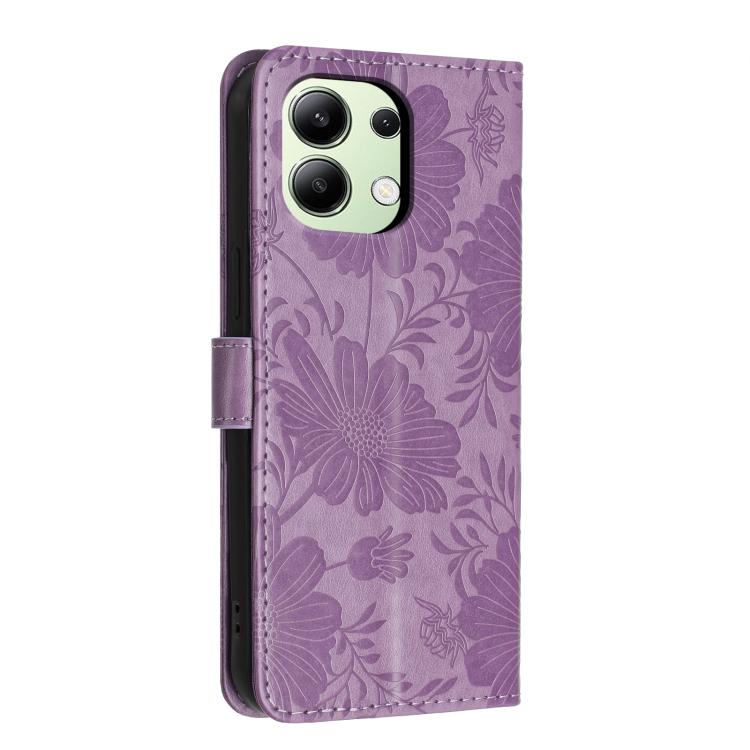 For Redmi Note 13 4G Sunflower Embossed Vegan Leather Phone Case with Small Black Rope