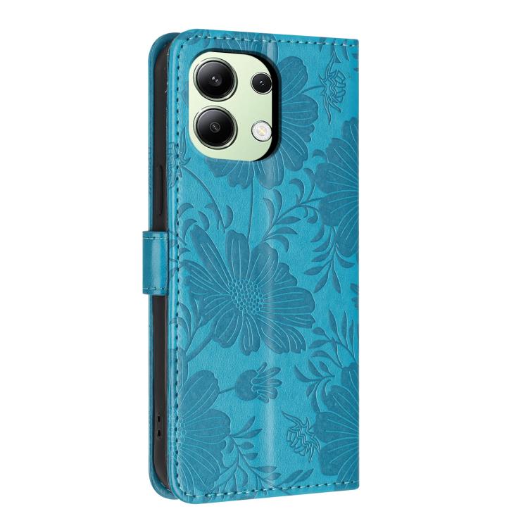 For Redmi Note 13 4G Sunflower Embossed Vegan Leather Phone Case with Small Black Rope