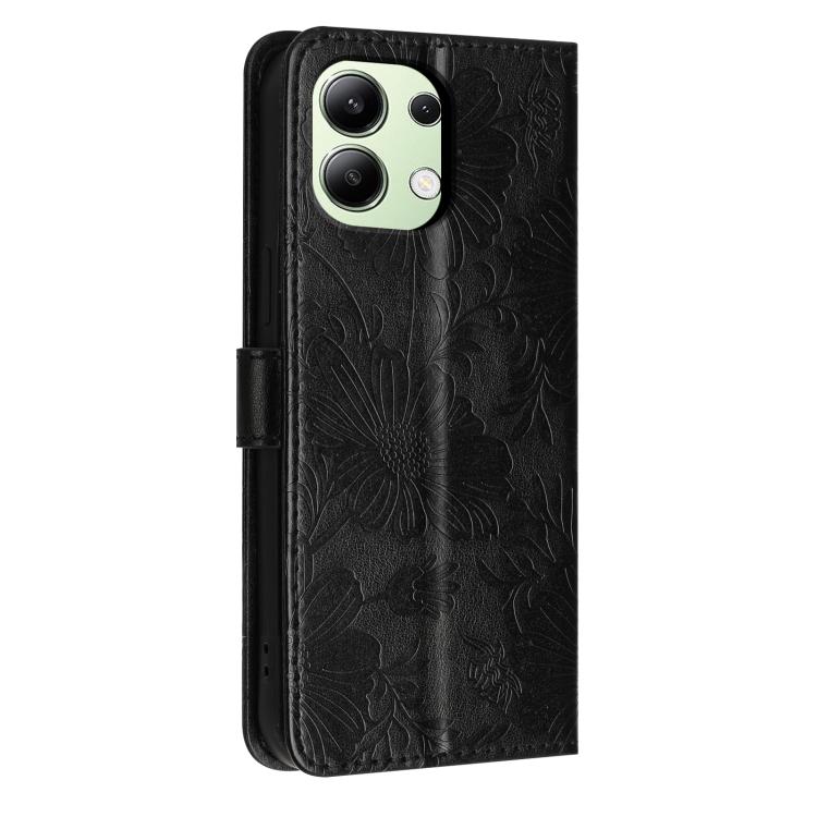 For Redmi Note 13 4G Sunflower Embossed Vegan Leather Phone Case with Small Black Rope
