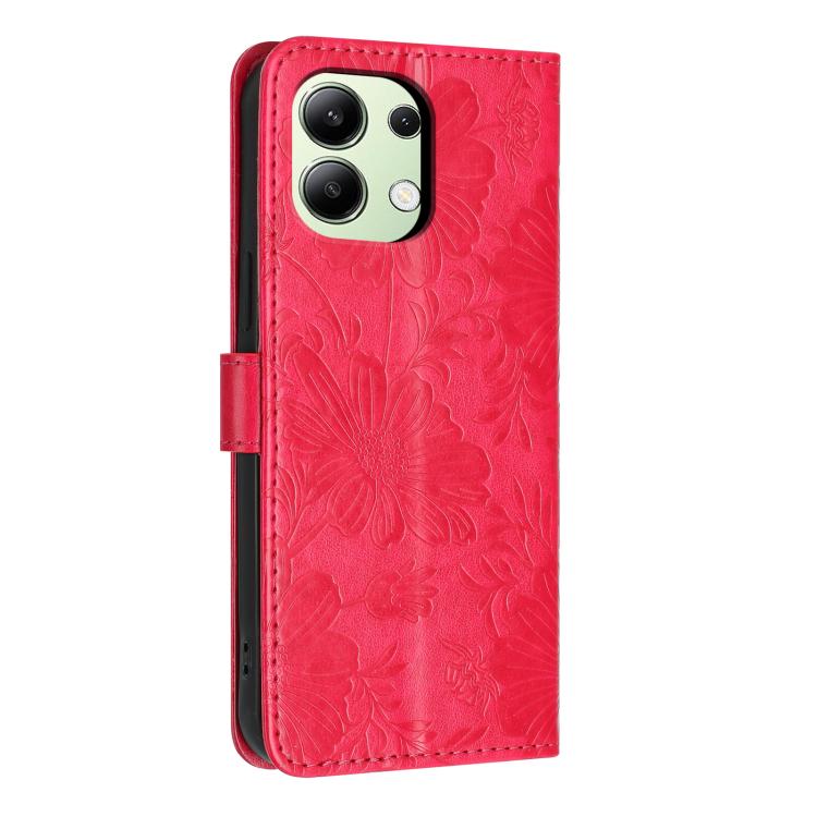 For Redmi Note 13 4G Sunflower Embossed Vegan Leather Phone Case with Small Black Rope