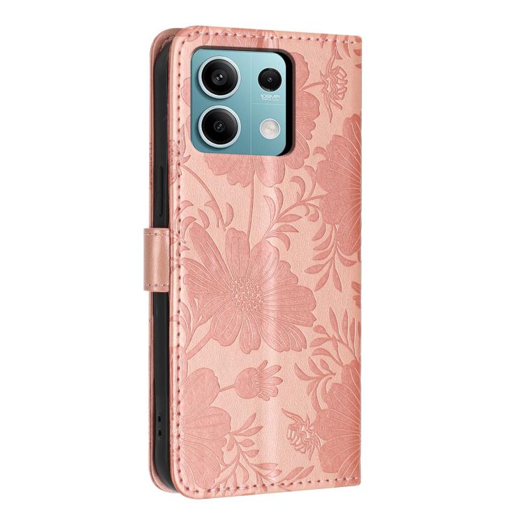 For Redmi Note 13 5G Sunflower Embossed Vegan Leather Phone Case with Small Black Rope