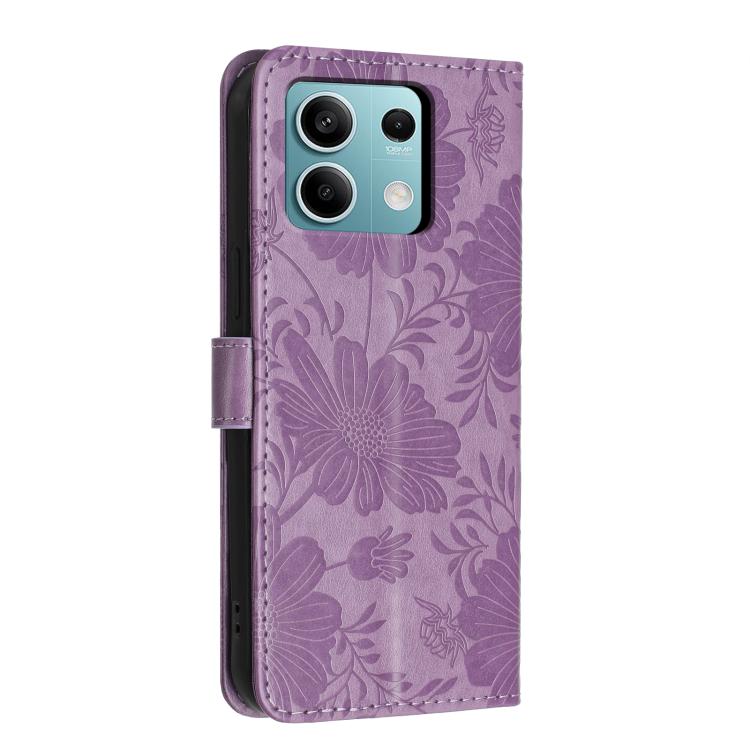 For Redmi Note 13 5G Sunflower Embossed Vegan Leather Phone Case with Small Black Rope
