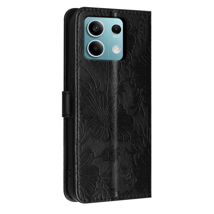 For Redmi Note 13 5G Sunflower Embossed Vegan Leather Phone Case with Small Black Rope