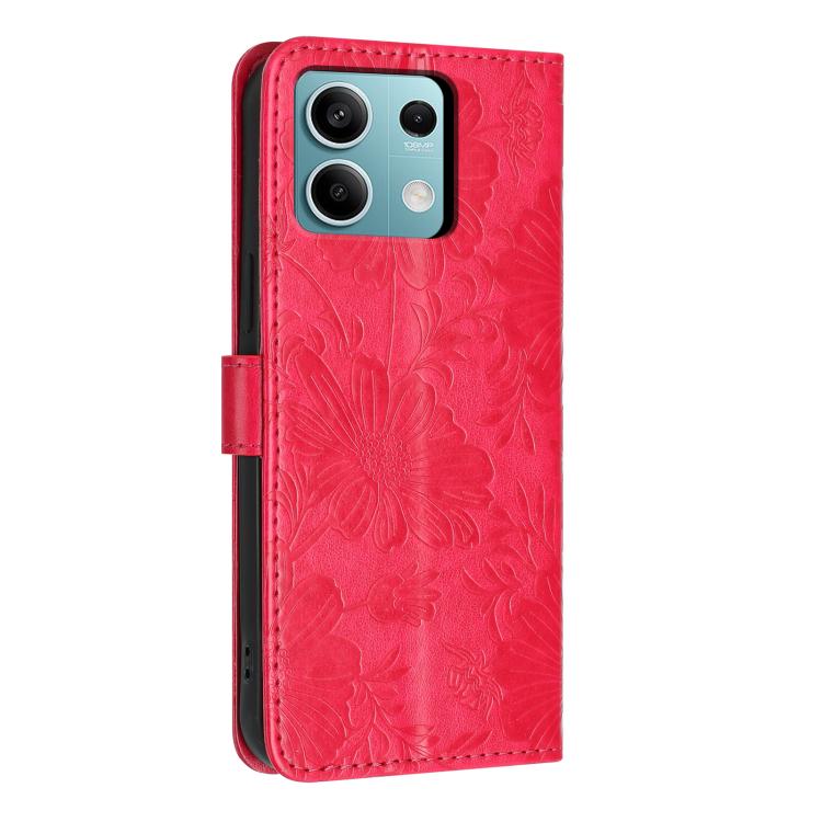 For Redmi Note 13 5G Sunflower Embossed Vegan Leather Phone Case with Small Black Rope