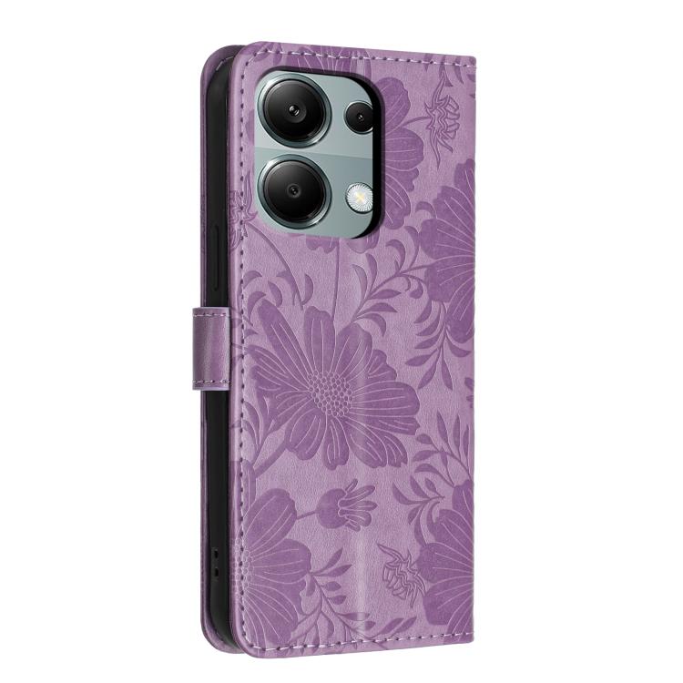 For Redmi Note 13 Pro 4G / Note 14S 4G Sunflower Embossed Vegan Leather Phone Case with Small Black Rope