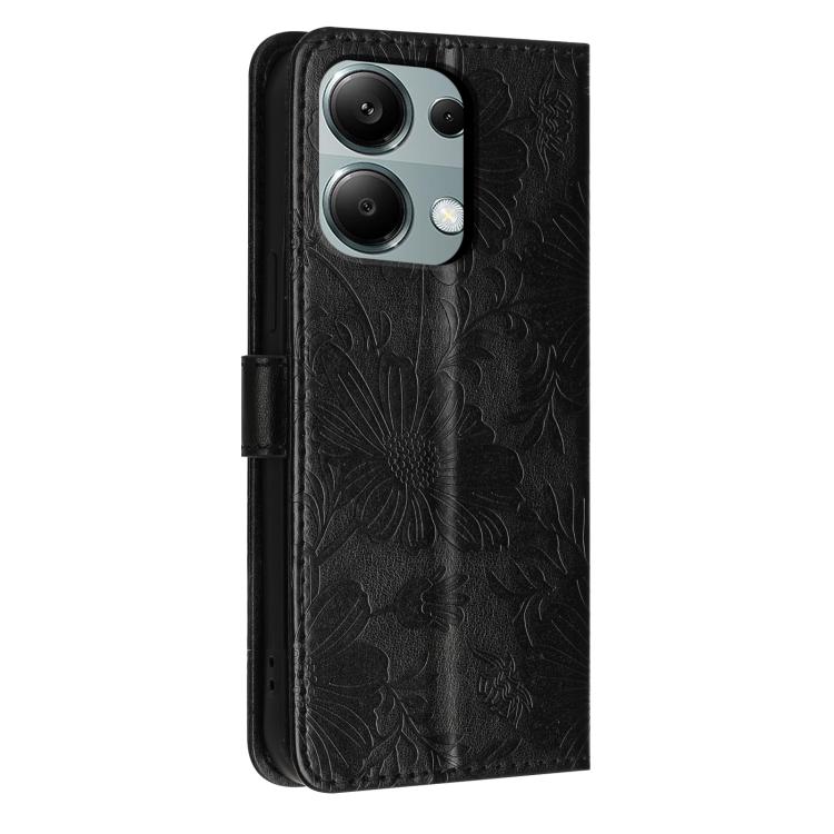 For Redmi Note 13 Pro 4G / Note 14S 4G Sunflower Embossed Vegan Leather Phone Case with Small Black Rope
