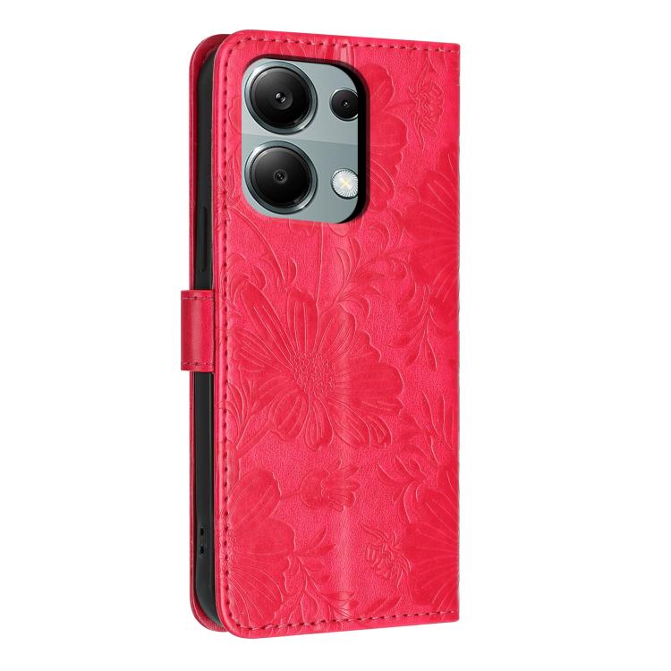 For Redmi Note 13 Pro 4G / Note 14S 4G Sunflower Embossed Vegan Leather Phone Case with Small Black Rope