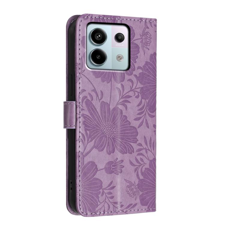 For Redmi Note 13 Pro 5G Global Sunflower Embossed Vegan Leather Phone Case with Small Black Rope