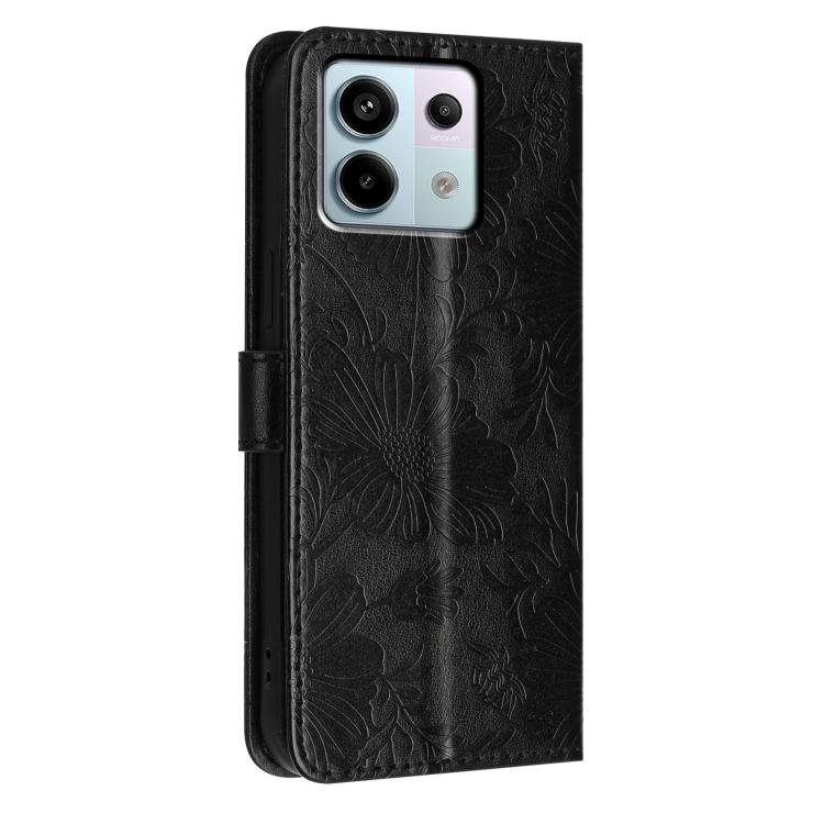 For Redmi Note 13 Pro 5G Global Sunflower Embossed Vegan Leather Phone Case with Small Black Rope