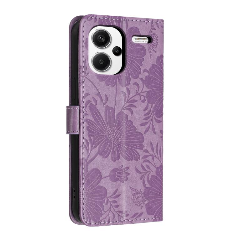 For Redmi Note 13 Pro+ Sunflower Embossed Vegan Leather Phone Case with Small Black Rope