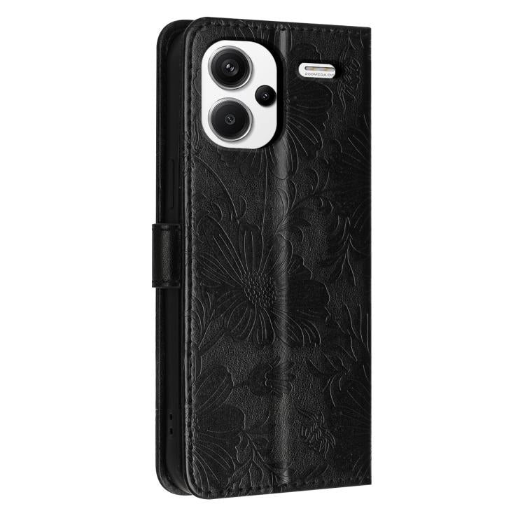 For Redmi Note 13 Pro+ Sunflower Embossed Vegan Leather Phone Case with Small Black Rope