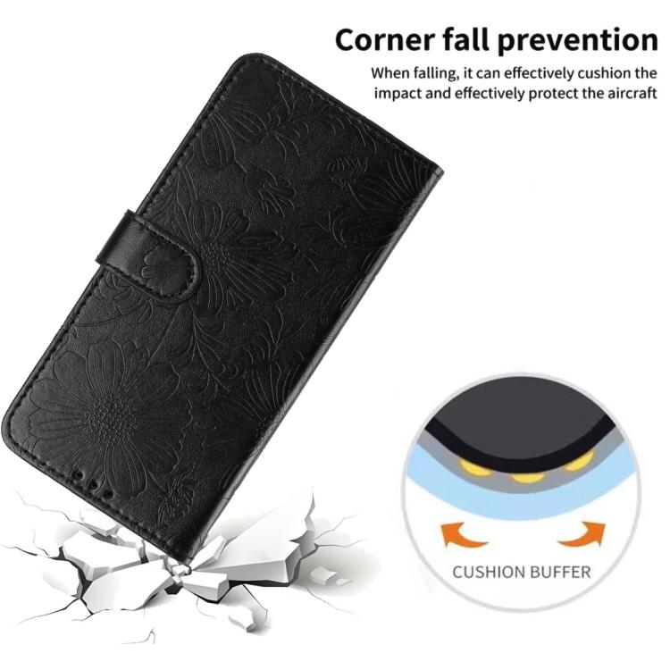 For Redmi Note 13 Pro+ Sunflower Embossed Vegan Leather Phone Case with Small Black Rope