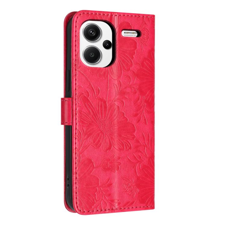 For Redmi Note 13 Pro+ Sunflower Embossed Vegan Leather Phone Case with Small Black Rope