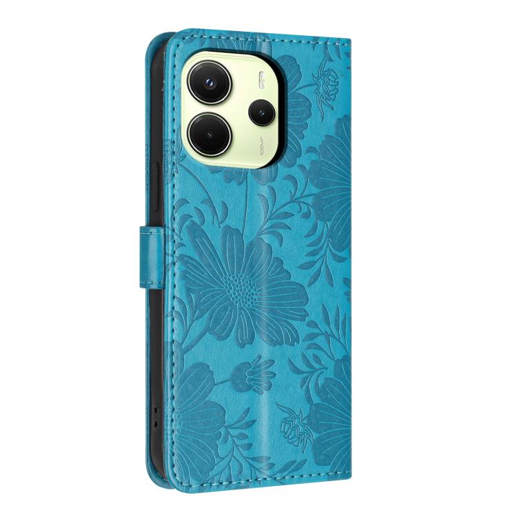For Redmi Note 14 4G Global 163.25mm Sunflower Embossed Vegan Leather Phone Case with Small Black Rope