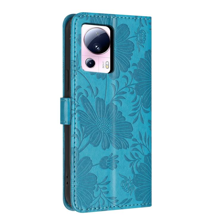 For Xiaomi 13 Lite 5G Global / Civi 2 Sunflower Embossed Vegan Leather Phone Case with Small Black Rope