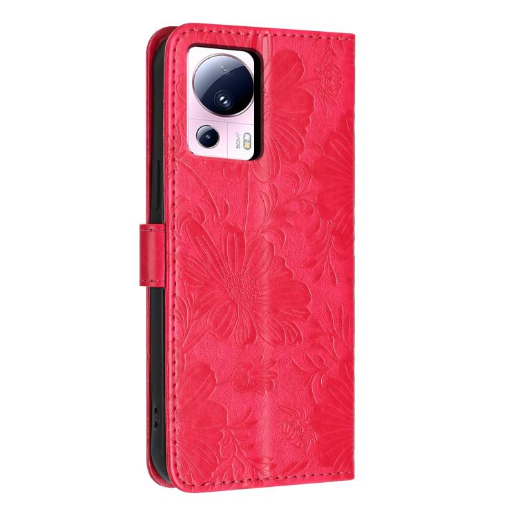 For Xiaomi 13 Lite 5G Global / Civi 2 Sunflower Embossed Vegan Leather Phone Case with Small Black Rope