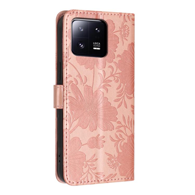 For Xiaomi 13 Pro Sunflower Embossed Vegan Leather Phone Case with Small Black Rope