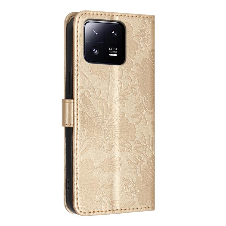 For Xiaomi 13 Pro Sunflower Embossed Vegan Leather Phone Case with Small Black Rope