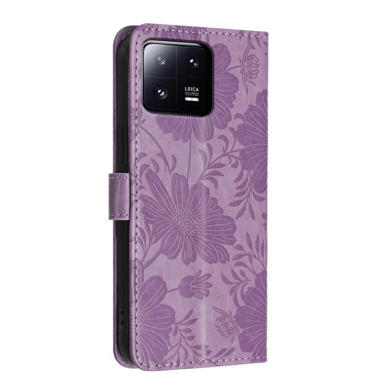 For Xiaomi 13 Pro Sunflower Embossed Vegan Leather Phone Case with Small Black Rope