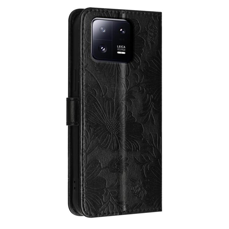 For Xiaomi 13 Pro Sunflower Embossed Vegan Leather Phone Case with Small Black Rope