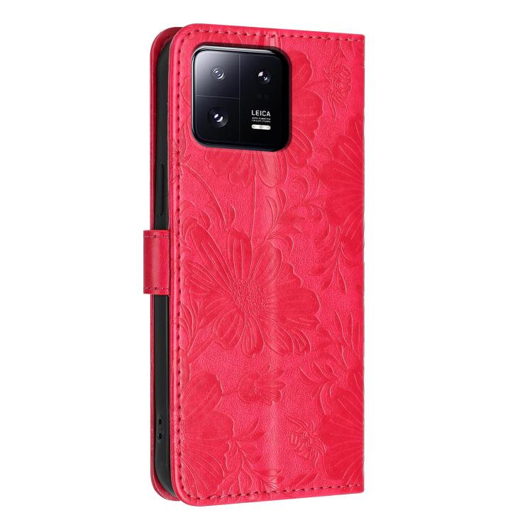 For Xiaomi 13 Pro Sunflower Embossed Vegan Leather Phone Case with Small Black Rope