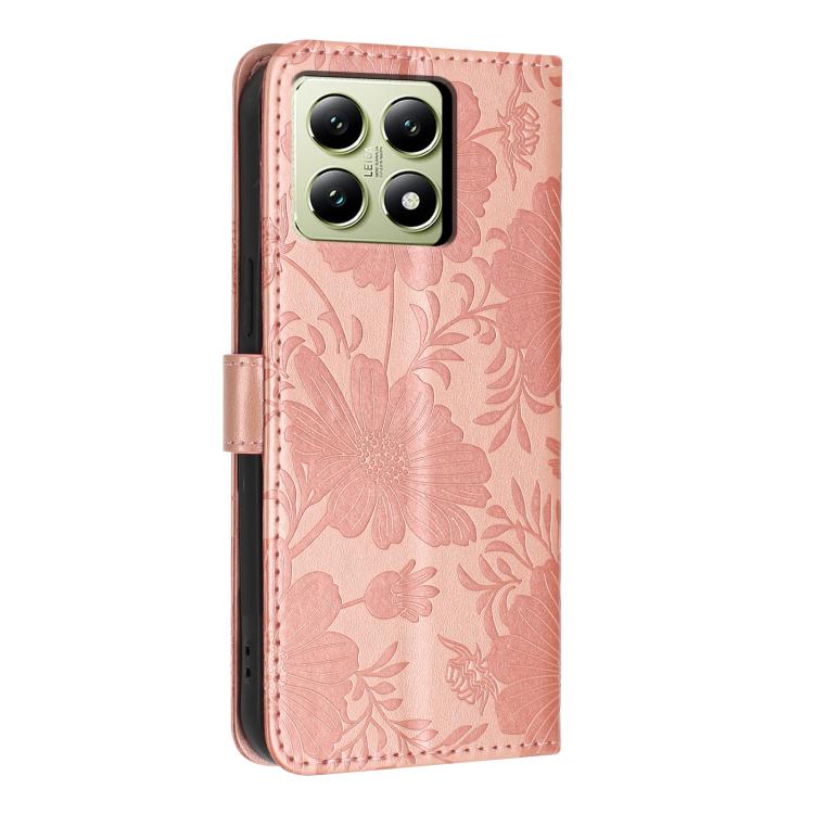 For Xiaomi 14T Sunflower Embossed Vegan Leather Phone Case with Small Black Rope