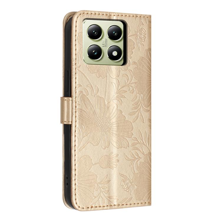 For Xiaomi 14T Sunflower Embossed Vegan Leather Phone Case with Small Black Rope