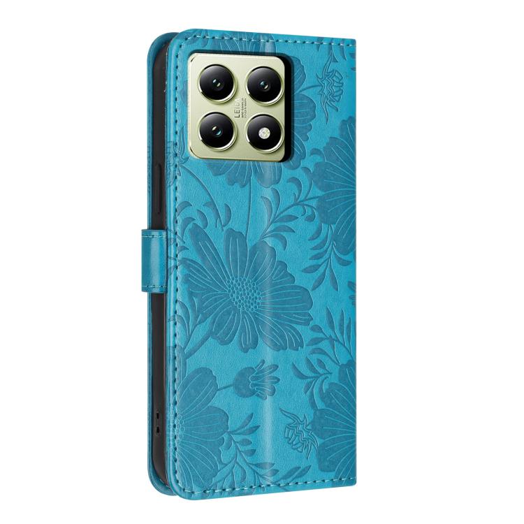 For Xiaomi 14T Sunflower Embossed Vegan Leather Phone Case with Small Black Rope