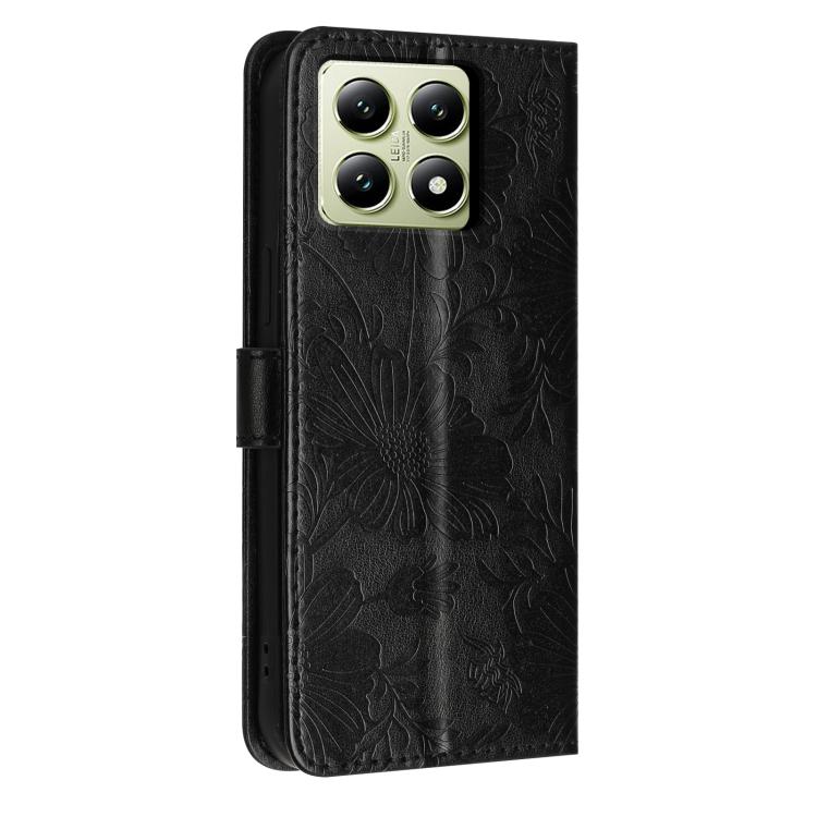 For Xiaomi 14T Sunflower Embossed Vegan Leather Phone Case with Small Black Rope