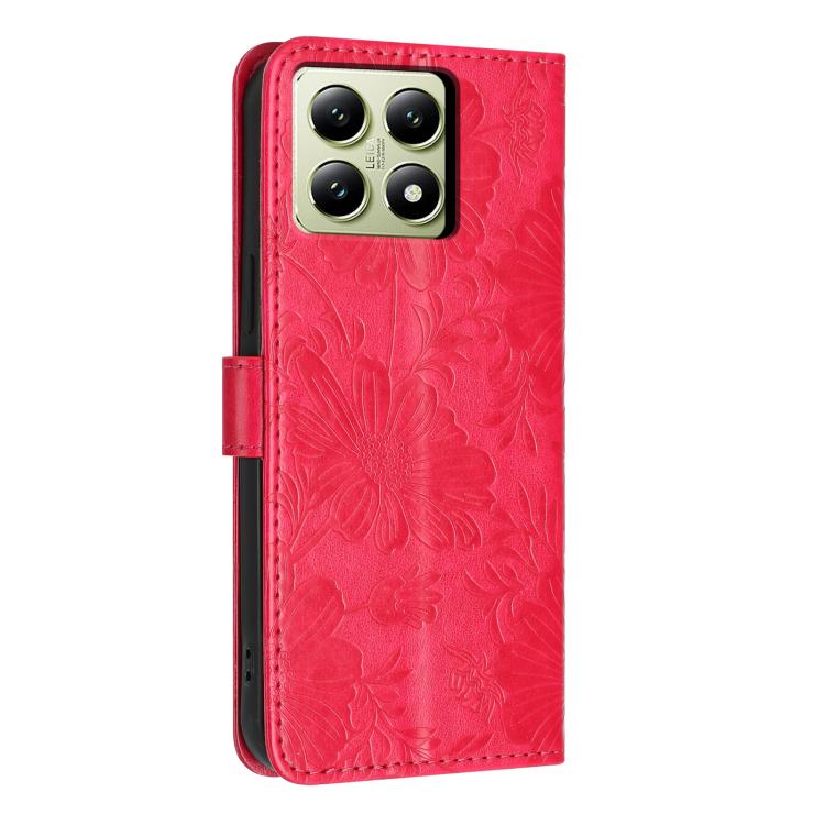 For Xiaomi 14T Sunflower Embossed Vegan Leather Phone Case with Small Black Rope