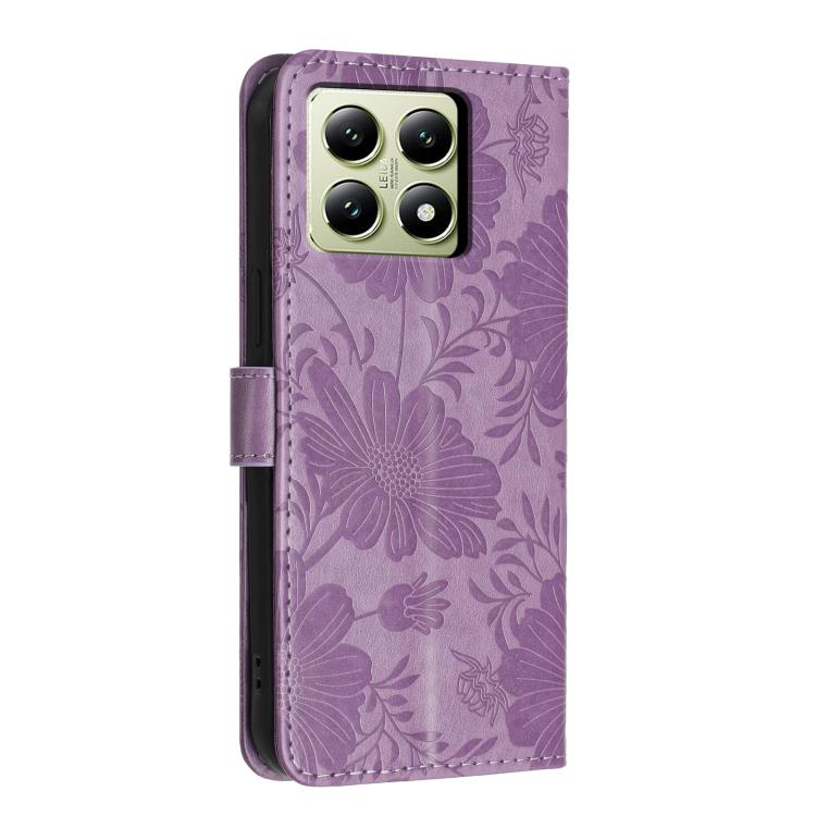 For Xiaomi 14T Pro Sunflower Embossed Vegan Leather Phone Case with Small Black Rope