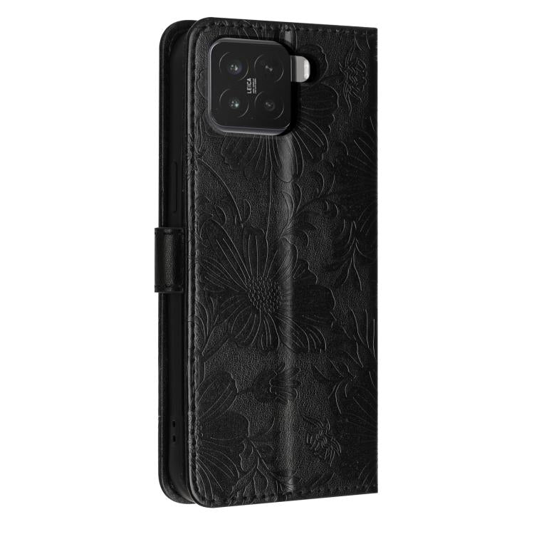 For Xiaomi 15 5G Sunflower Embossed Vegan Leather Phone Case with Small Black Rope