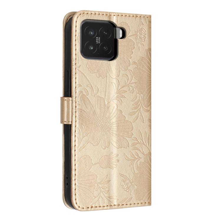 For Xiaomi 15 Pro 5G Sunflower Embossed Vegan Leather Phone Case with Small Black Rope