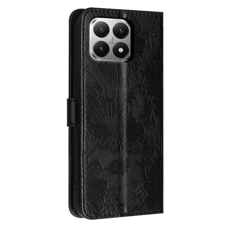 For Xiaomi 15T 5G Sunflower Embossed Vegan Leather Phone Case with Small Black Rope