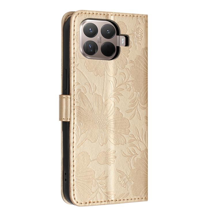 For Xiaomi 15T Pro 5G Sunflower Embossed Vegan Leather Phone Case with Small Black Rope