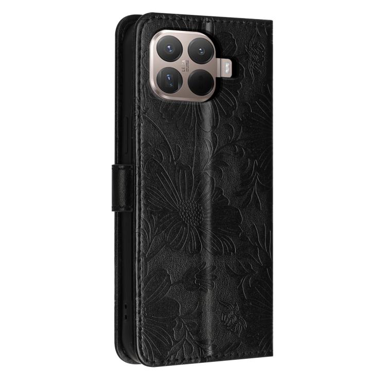 For Xiaomi 15T Pro 5G Sunflower Embossed Vegan Leather Phone Case with Small Black Rope