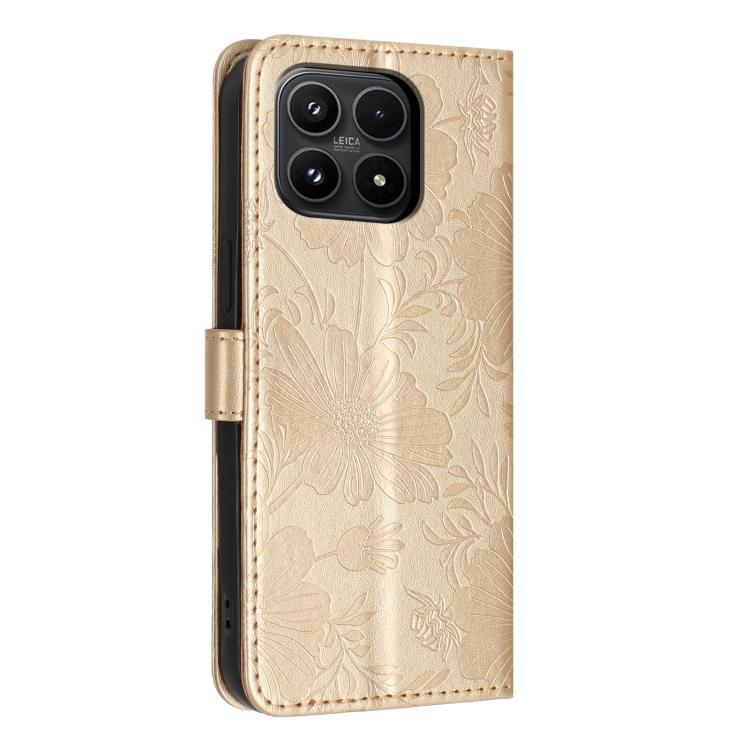 For Xiaomi 17 Sunflower Embossed Vegan Leather Phone Case with Small Black Rope