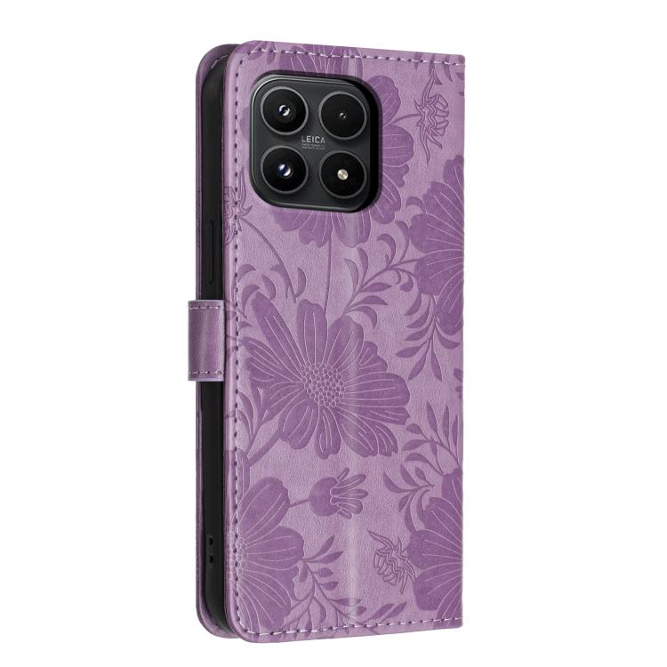 For Xiaomi 17 Sunflower Embossed Vegan Leather Phone Case with Small Black Rope