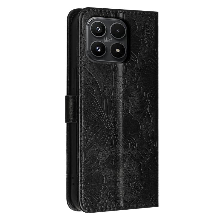 For Xiaomi 17 Sunflower Embossed Vegan Leather Phone Case with Small Black Rope