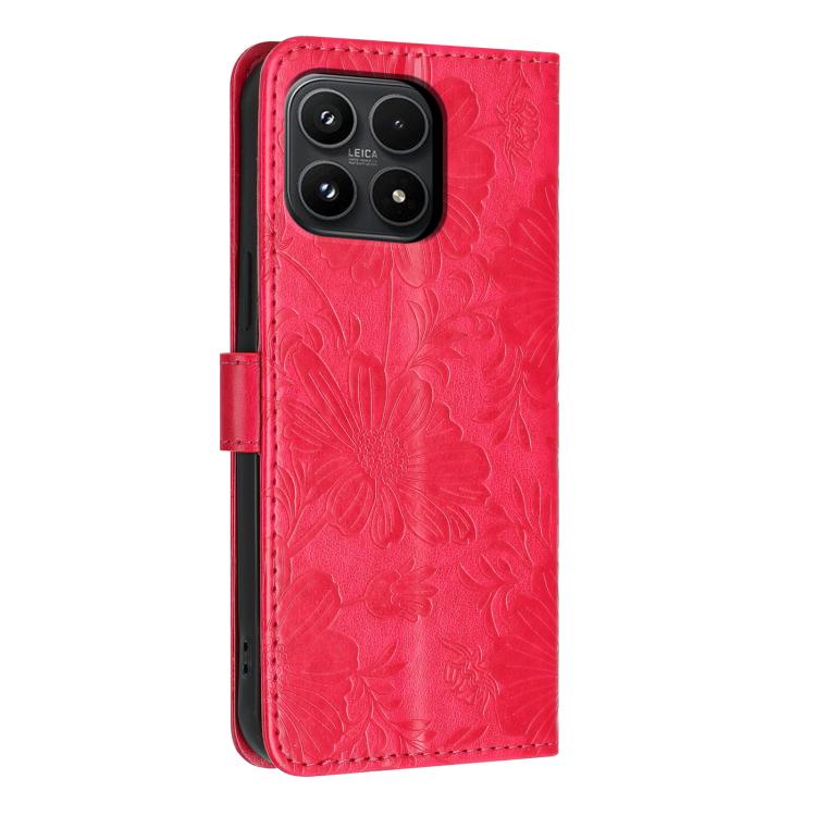 For Xiaomi 17 Sunflower Embossed Vegan Leather Phone Case with Small Black Rope