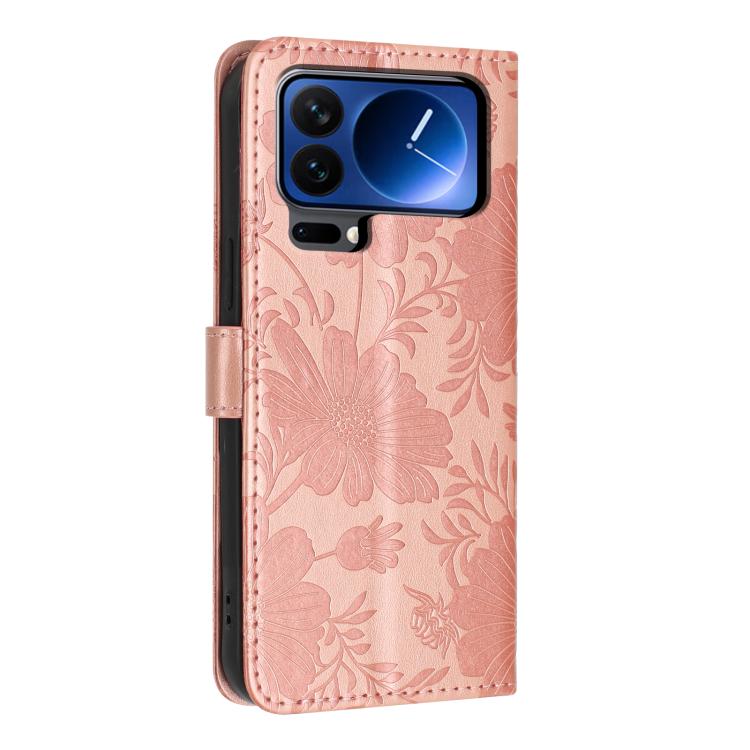 For Xiaomi 17 Pro Sunflower Embossed Vegan Leather Phone Case with Small Black Rope