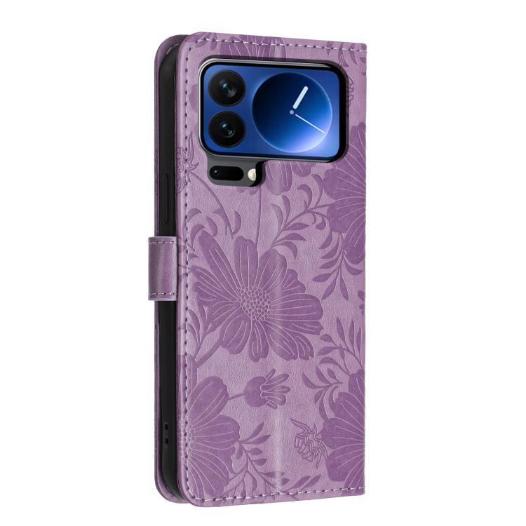 For Xiaomi 17 Pro Max Sunflower Embossed Vegan Leather Phone Case with Small Black Rope