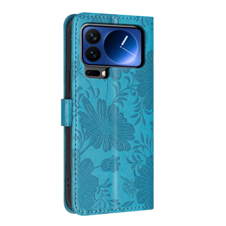 For Xiaomi 17 Pro Max Sunflower Embossed Vegan Leather Phone Case with Small Black Rope