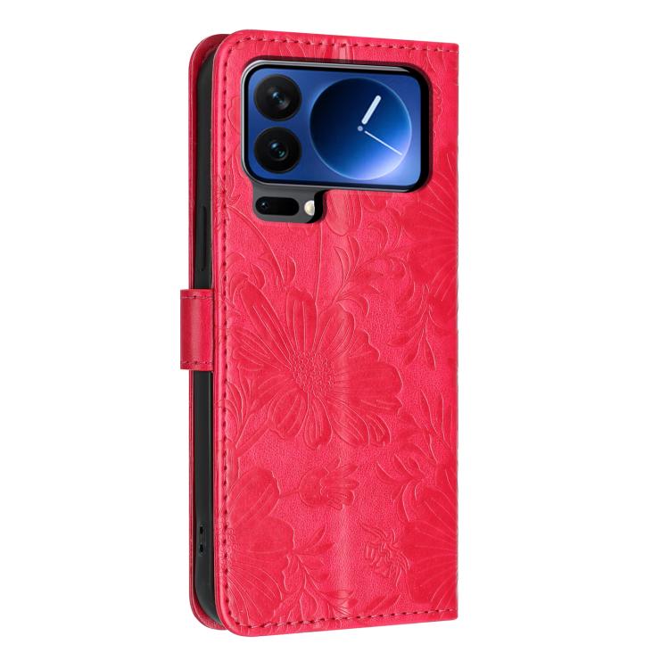 For Xiaomi 17 Pro Max Sunflower Embossed Vegan Leather Phone Case with Small Black Rope