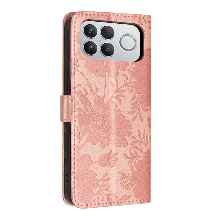 For Xiaomi Poco F8 Ultra 5G Global Sunflower Embossed Vegan Leather Phone Case with Small Black Rope