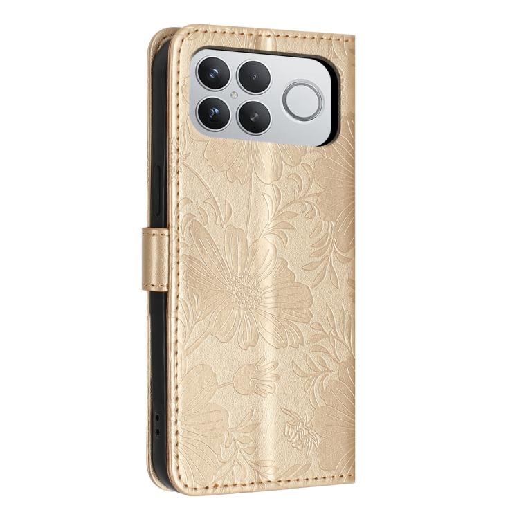 For Xiaomi Poco F8 Ultra 5G Global Sunflower Embossed Vegan Leather Phone Case with Small Black Rope