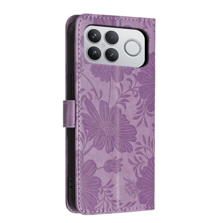 For Xiaomi Poco F8 Ultra 5G Global Sunflower Embossed Vegan Leather Phone Case with Small Black Rope