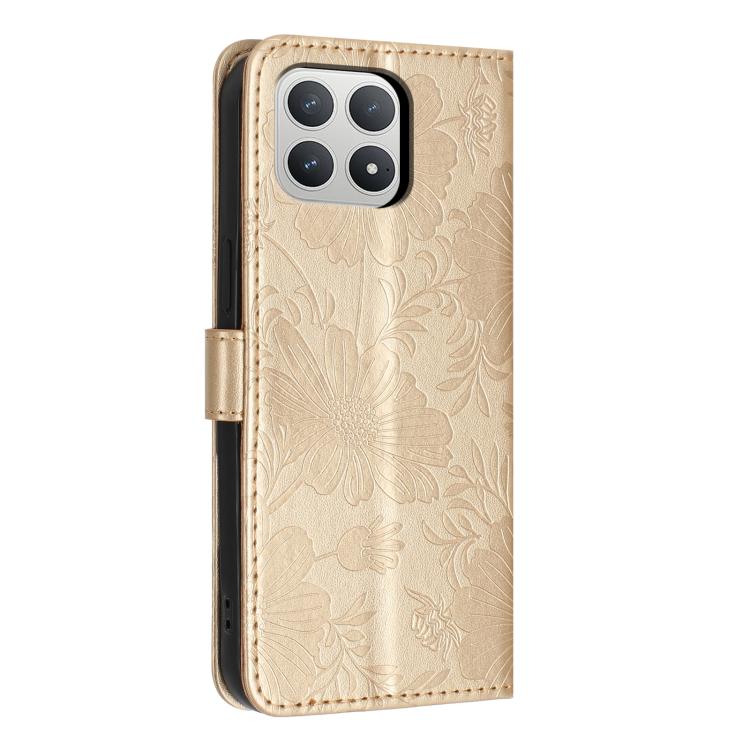 For Xiaomi Poco F8 Pro 5G Global Sunflower Embossed Vegan Leather Phone Case with Small Black Rope
