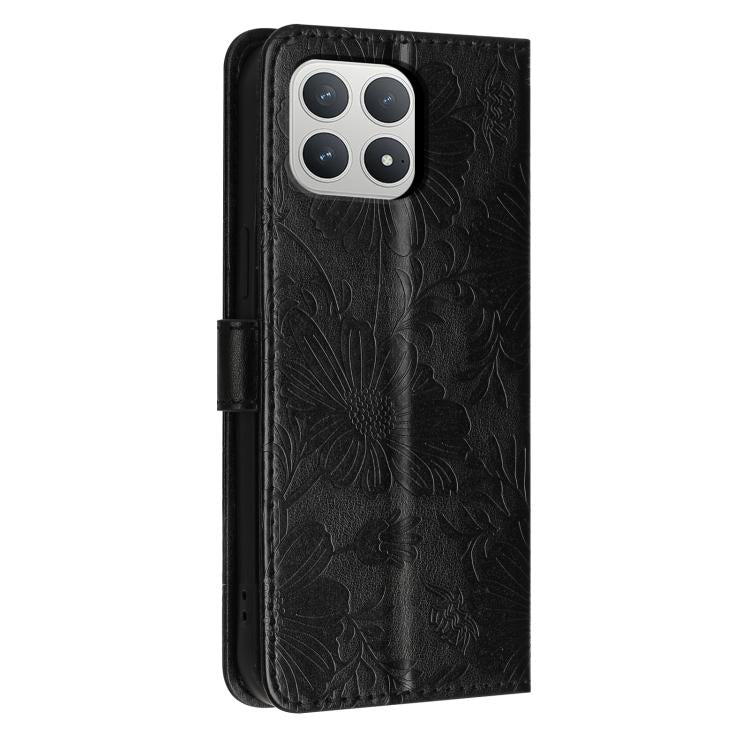 For Xiaomi Poco F8 Pro 5G Global Sunflower Embossed Vegan Leather Phone Case with Small Black Rope