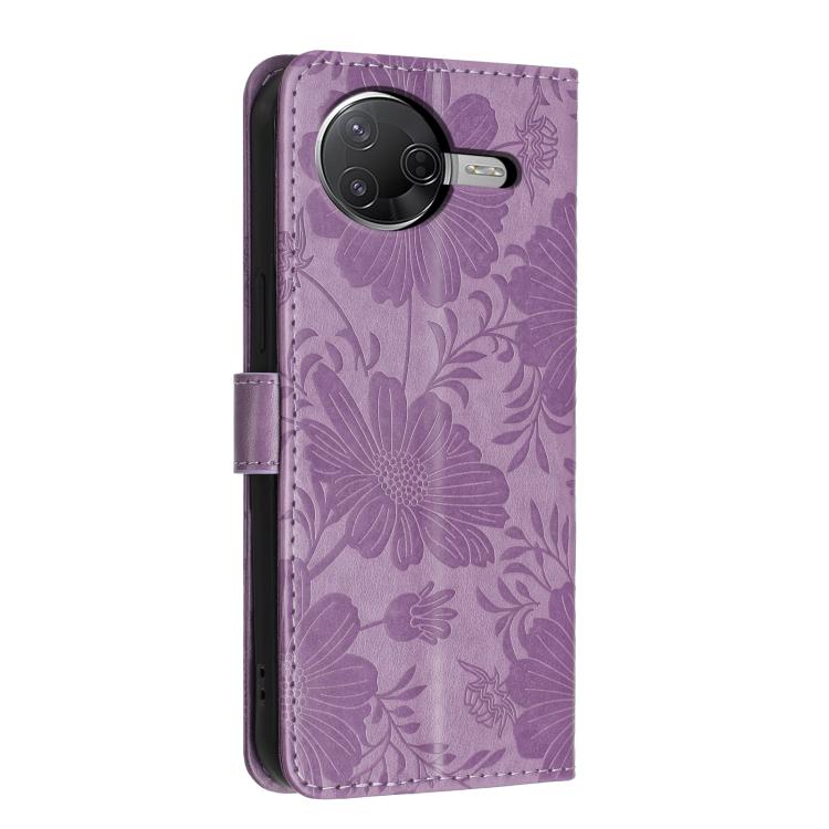 For Xiaomi Poco F7 Pro / F7 Ultra Sunflower Embossed Vegan Leather Phone Case with Small Black Rope